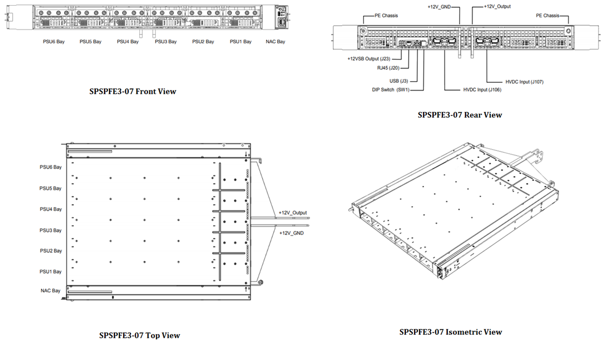 机械图纸 - Bel Power Solutions SPSPFE3-07机架式电源